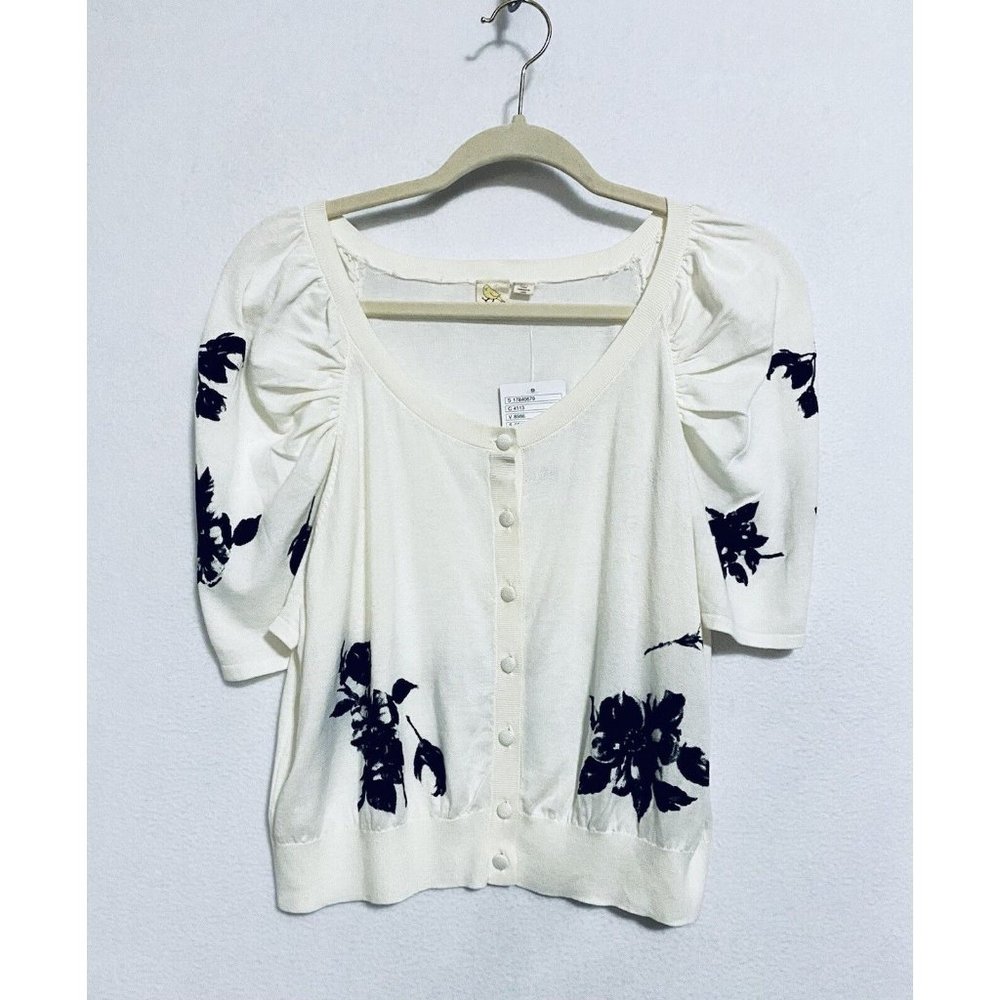Anthropologie Yellow Bird Womens Large Floral Shrug Cropped Cardigan Sweater